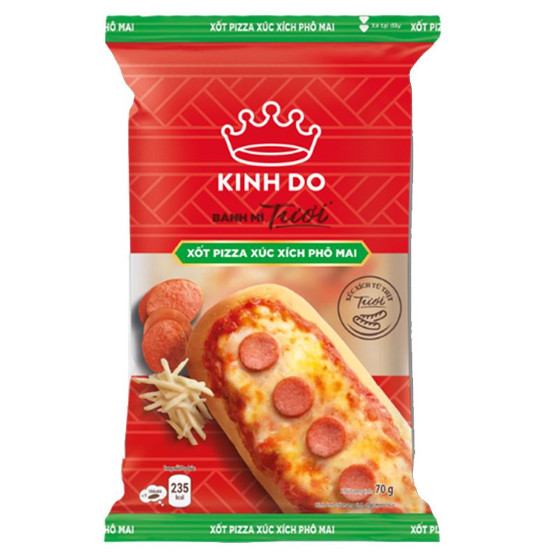  Bánh mì tươi Kinh Đô xốt pizza xúc xích phô mai lốc 5 gói x 70 g 