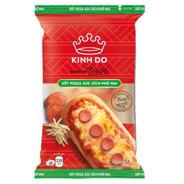  Bánh mì tươi Kinh Đô xốt pizza xúc xích phô mai gói 70 g 