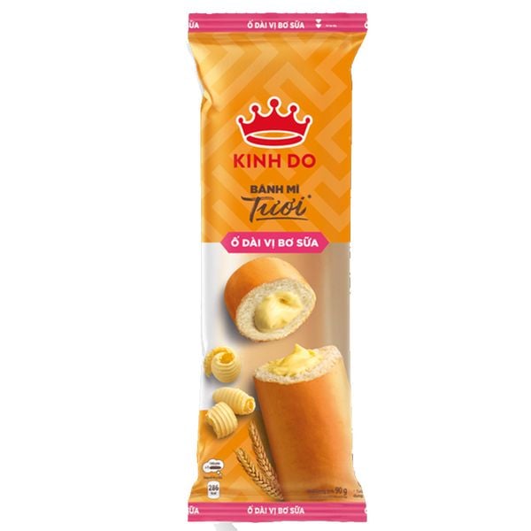  Bánh mì tươi ổ dài Kinh Đô nhân bơ sữa gói 90 g 