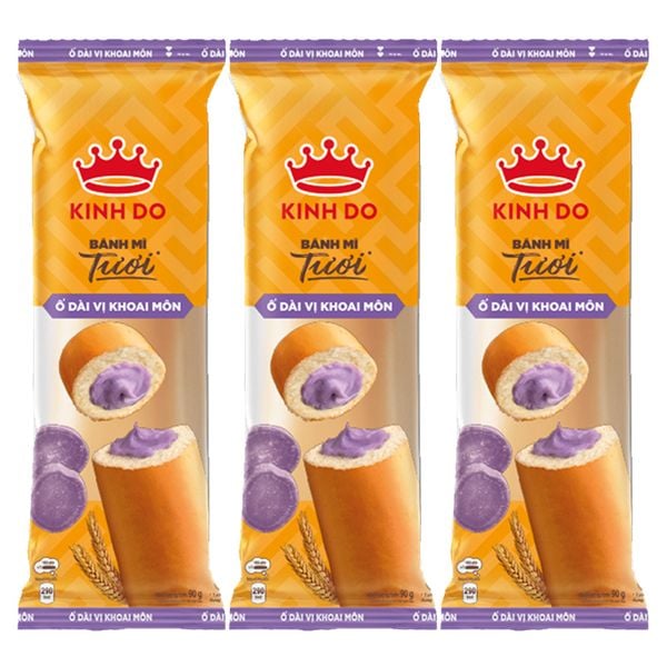  Bánh mì tươi ổ dài Kinh Đô nhân khoai môn bộ 3 gói x 90 g 