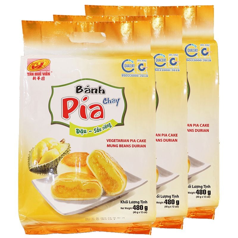  Bánh pía chay Tân Huê Viên đậu sầu riêng 40g x 12 cái gói 480g 