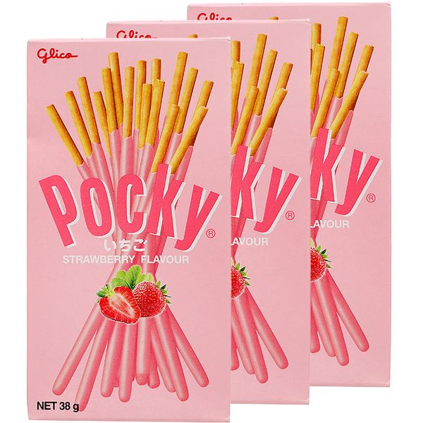  Bánh que Glico Pocky phủ kem hương dâu bộ 3 hộp x 38g 