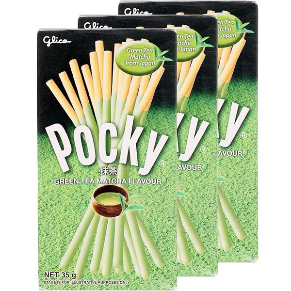  Bánh que Glico Pocky phủ kem trà xanh bộ 3 hộp x 35g 