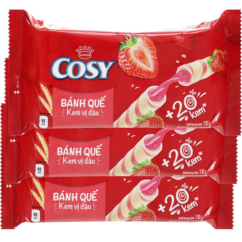  Bánh quế vị kem dâu Cosy bộ 3 gói x 132g 