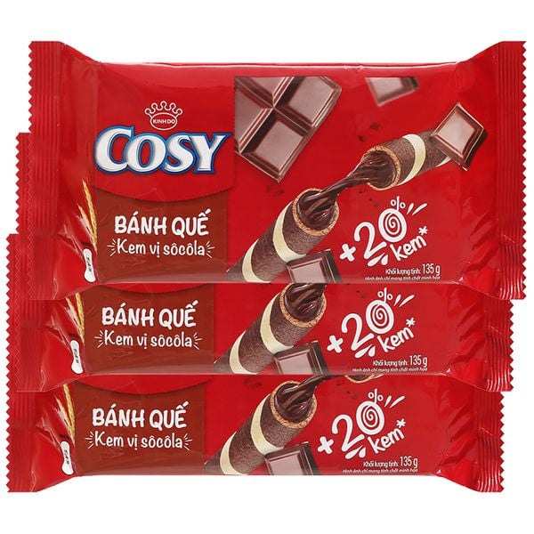  Bánh quế vị kem sô cô la Cosy bộ 3 gói x 132g 