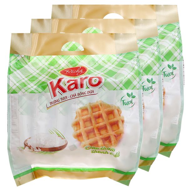  Bánh trứng tươi Karo Richy vị dừa 26g x 6 gói bộ 3 túi x 156g 