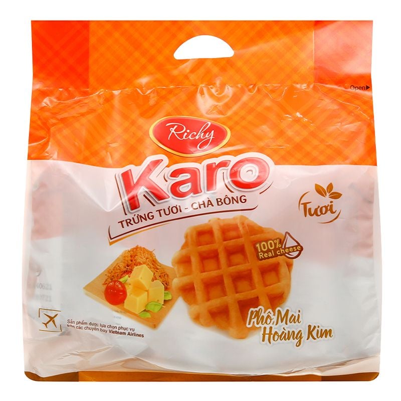  Bánh trứng tươi Karo Richy vị phô mai hoàng kim thùng 12 túi x 156g 