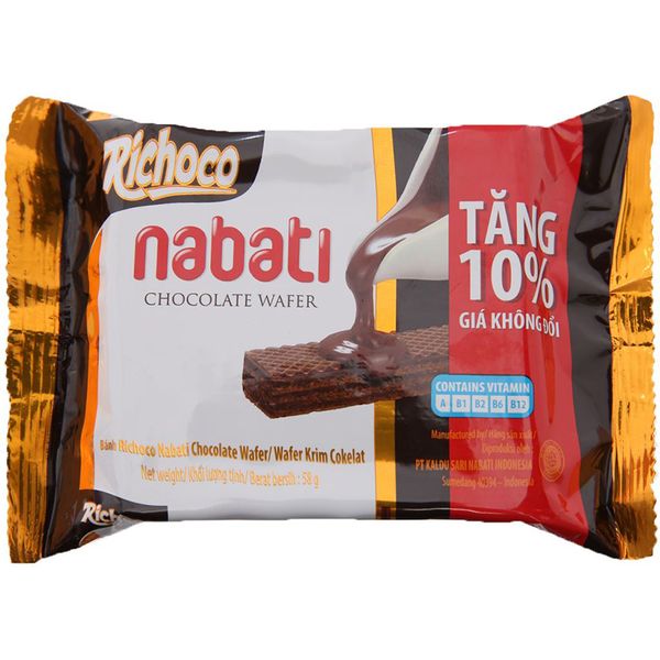  Bánh xốp Nabati nhân socola gói 58g 