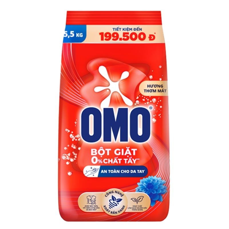  Bột giặt OMO đỏ không chất tẩy gói 5,5 kg 