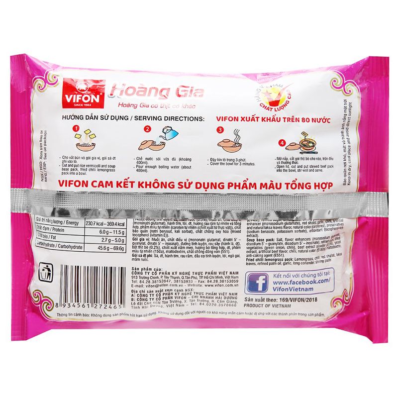  Bún bò huế Vifon Hoàng Gia thùng 18 gói x 120g 