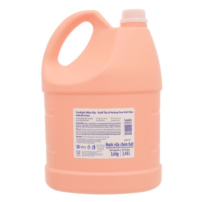  Nước rửa chén Sunlight hương bưởi tây và hoa anh đào mềm dịu can 3,6 kg 