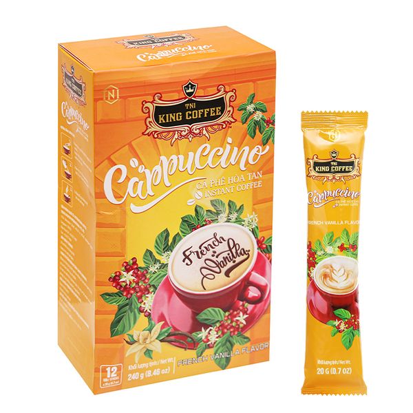  Cà phê Cappuccino TNI King Coffee hương quế 12 gói x 20g hộp 240g 