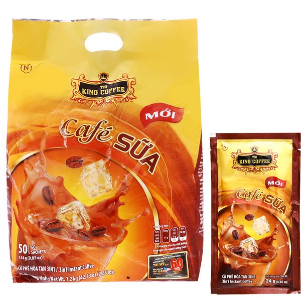  Cà phê sữa TNI King Coffee 50 gói x 24g gói 1,2 Kg 