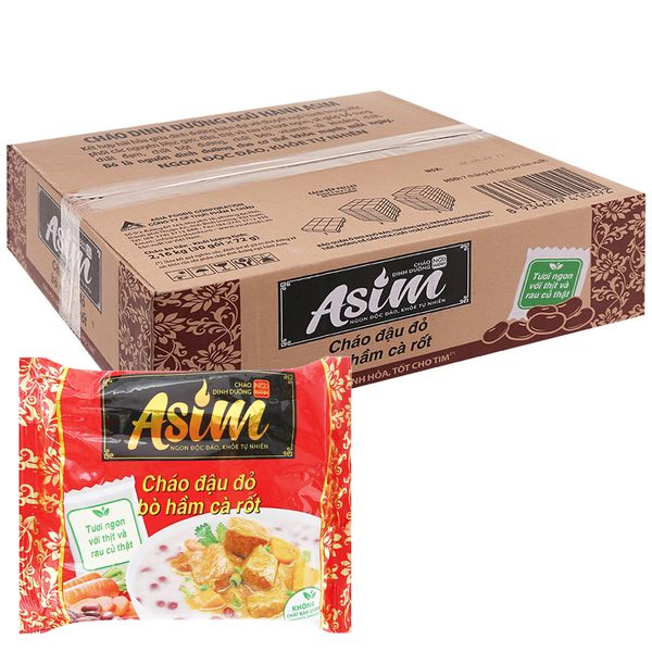  Cháo dinh dưỡng ASIM Gấu Đỏ vị đậu đỏ bò hầm cà rốt thùng 30 gói x 72g 