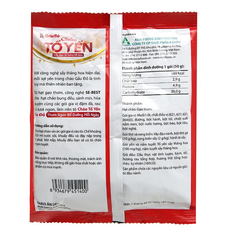  Cháo tổ yến Gấu Đỏ vị thịt bằm gói 50g 