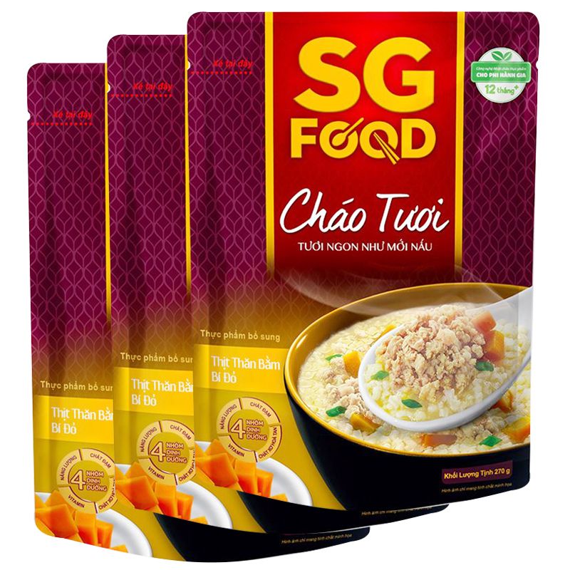  Cháo tươi Sài Gòn Food thịt thăn bằm bí đỏ bộ 3 gói x 240g 