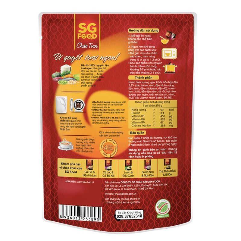  Cháo tươi Sài Gòn Food sườn non ngũ đậu bộ 3 gói x 270g 