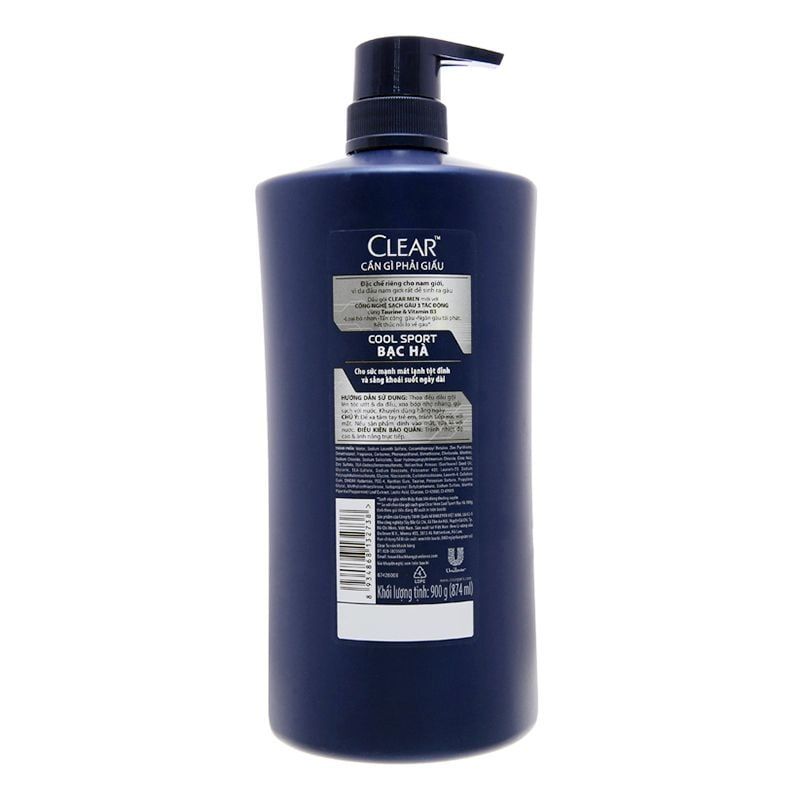  Dầu gội Clear Men sạch gàu bạc hà thùng 8 chai x 880g 