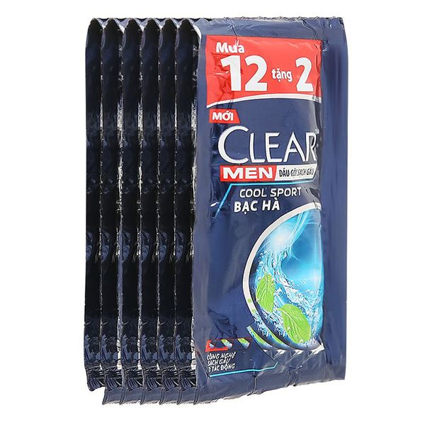  Dầu gội Clear Men sạch gàu bạc hà dây 12 gói x 5g 
