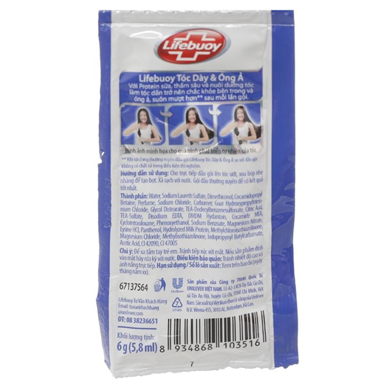  Dầu gội Lifebuoy tóc dày óng ả dây 10 gói x 6 g 