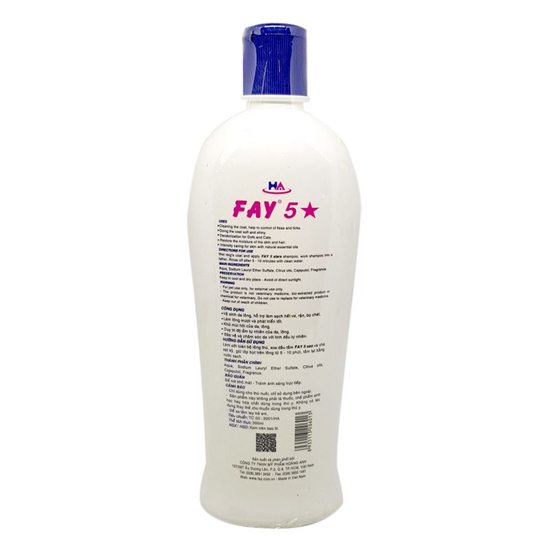  Dầu tắm chó mèo Fay 5 sao chai 300ml 