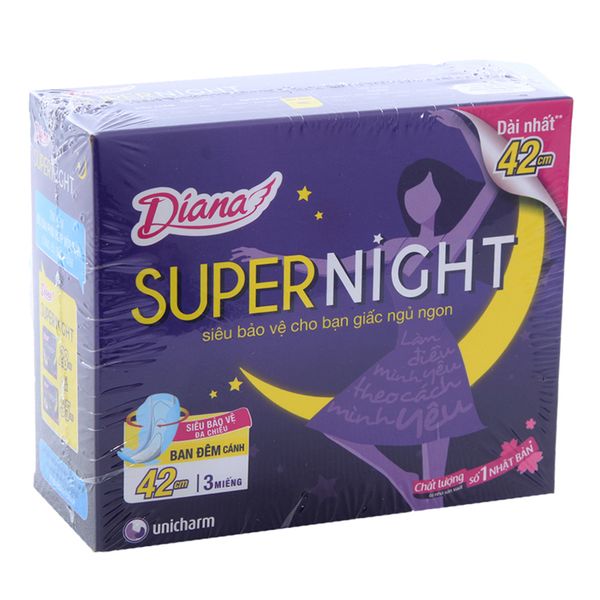  Băng vệ sinh ban đêm Diana siêu bảo vệ siêu thấm có cánh 42cm hộp 3 miếng 