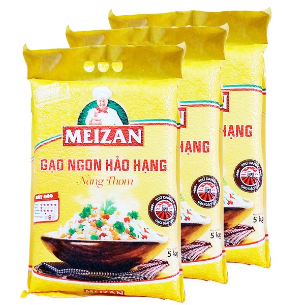  Gạo Nàng Thơm Meizan bộ 3 gói x 5kg 