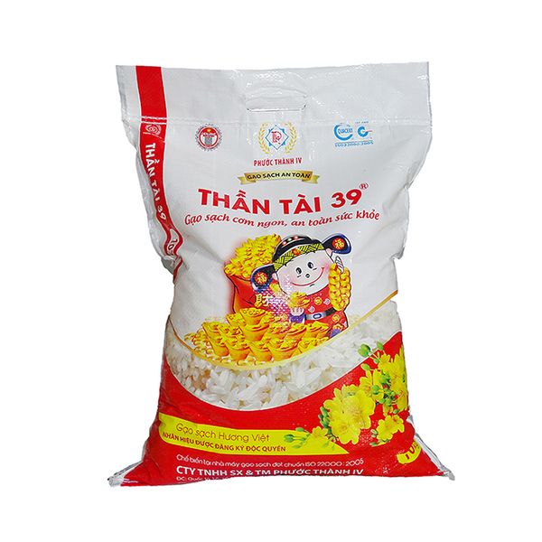  Gạo sạch thượng hạng Thần Tài 39 Phước Thành 4 bao 5 kg 