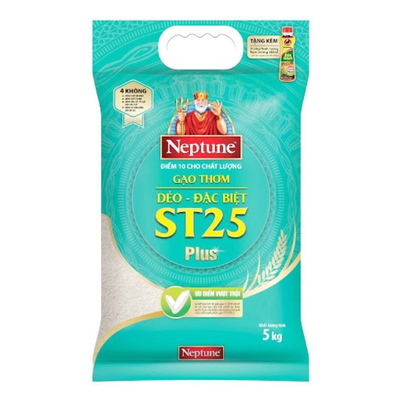  Gạo Thơm Neptune ST25 Plus dẻo đặc biệt thùng 5 gói x 5 Kg 