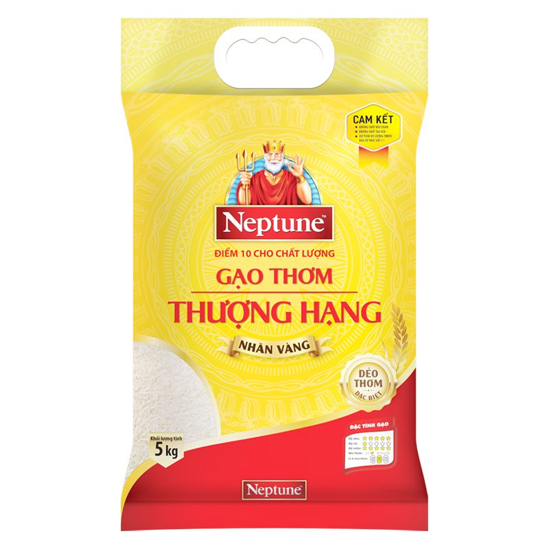  Gạo thơm thượng hạng Neptune nhãn vàng túi 5kg 