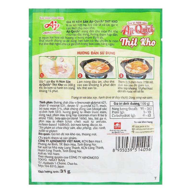  Gia vị nêm sẵn thịt kho Aji Quick gói 31g 