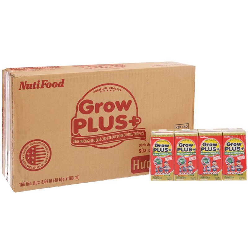  Sữa dinh dưỡng cho trẻ thấp còi NutiFood Grow Plus+ vani lốc 4 hộp x 180ml 