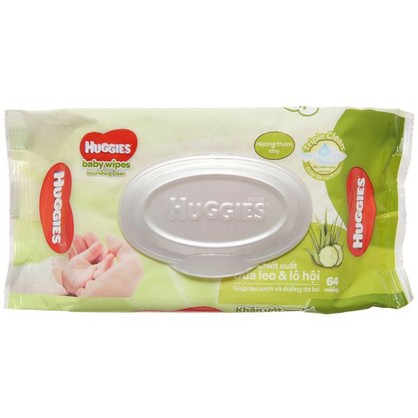  Khăn ướt em bé Huggies nourishing clean hương dưa leo nha đam gói 64 tờ 