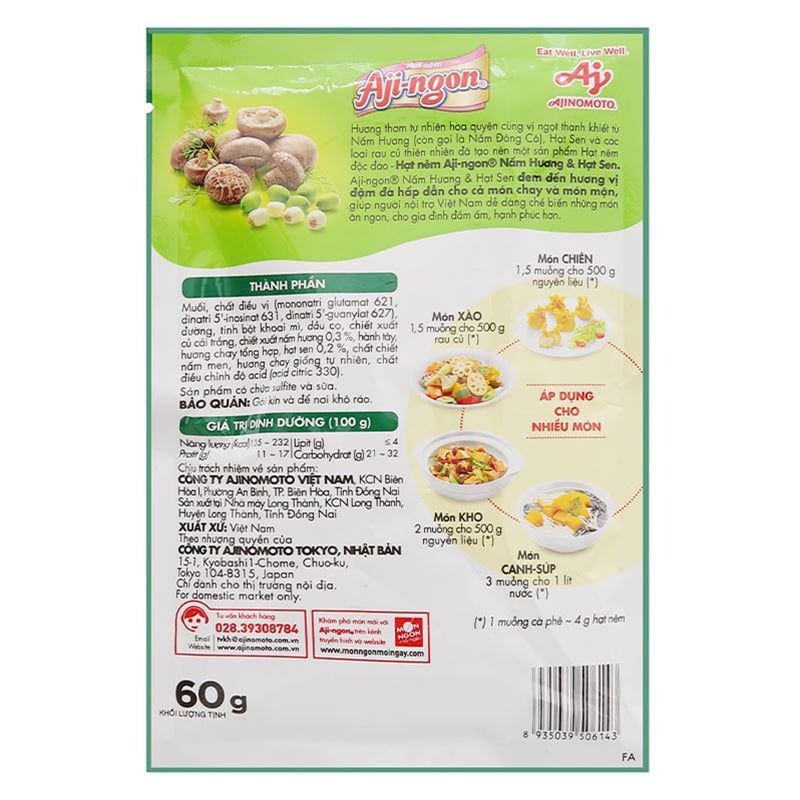  Hạt nêm chay Aji ngon nấm sen gói 60g 