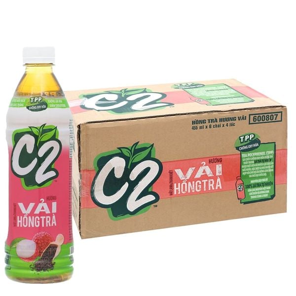  Hồng trà C2 vị vải thùng 24 chai x 455 ml 