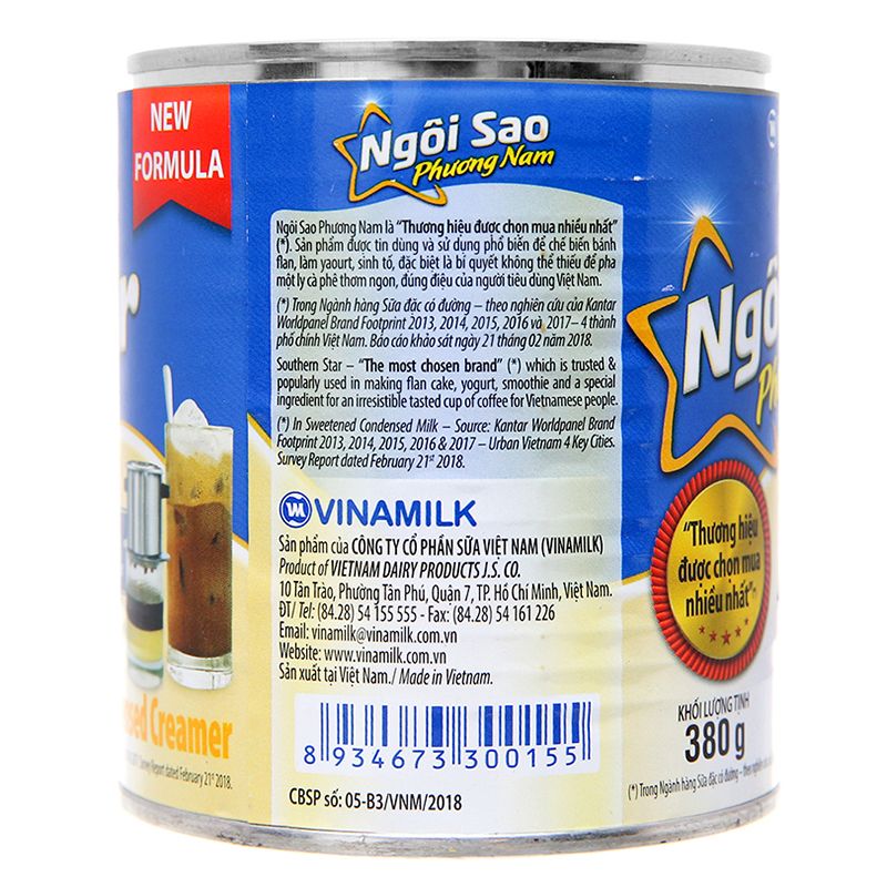  Kem đặc có đường Ngôi sao Phương Nam xanh biển thùng 48 lon x 380g 