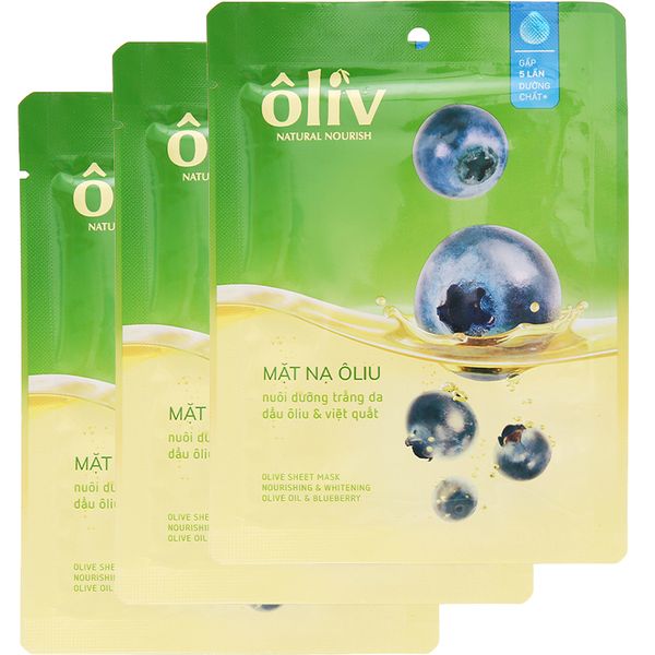  Mặt nạ giấy chứa dầu ôliu và kiwi Ôliv nuôi dưỡng trắng da bộ 3 gói x 20g 