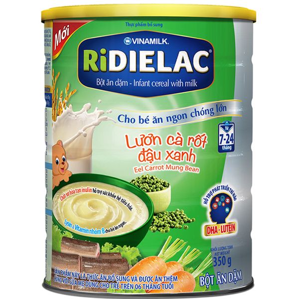  Bột ăn dặm Ridielac lươn cà rốt đậu xanh dành cho trẻ từ 7 đến 24 tháng lon  350 g 