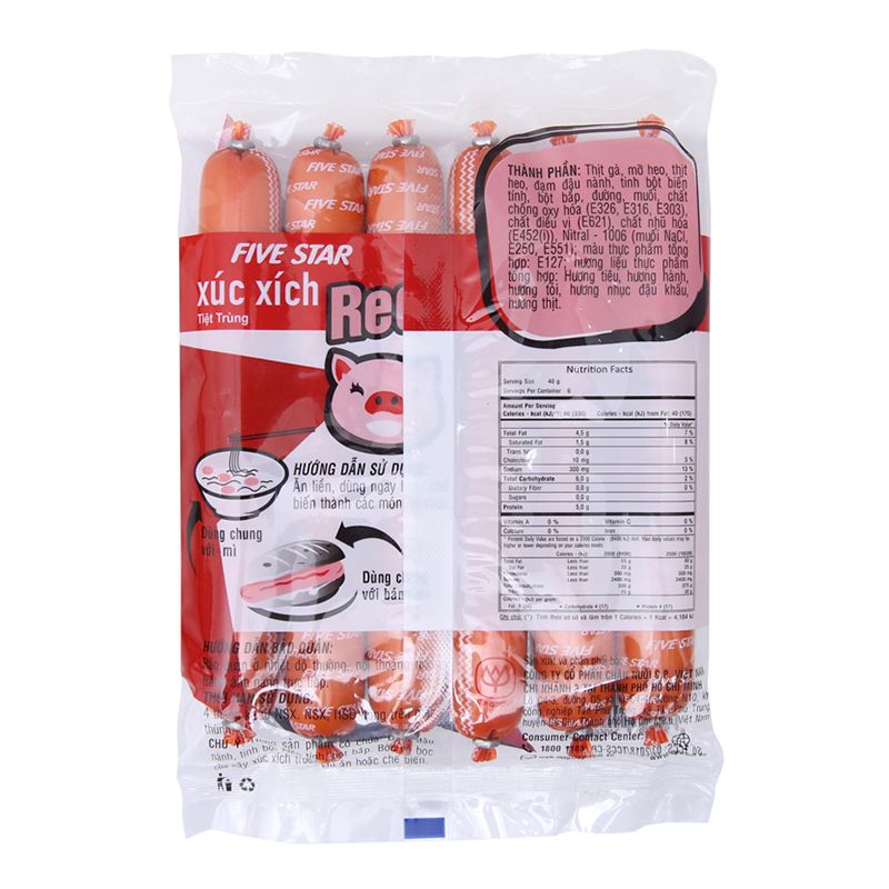  Xúc xích heo tiệt trùng Red Five Star CP gói 240g 