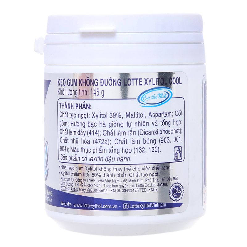  Kẹo singum không đường Lotte Xylitol Cool vị bạc hà 145g 