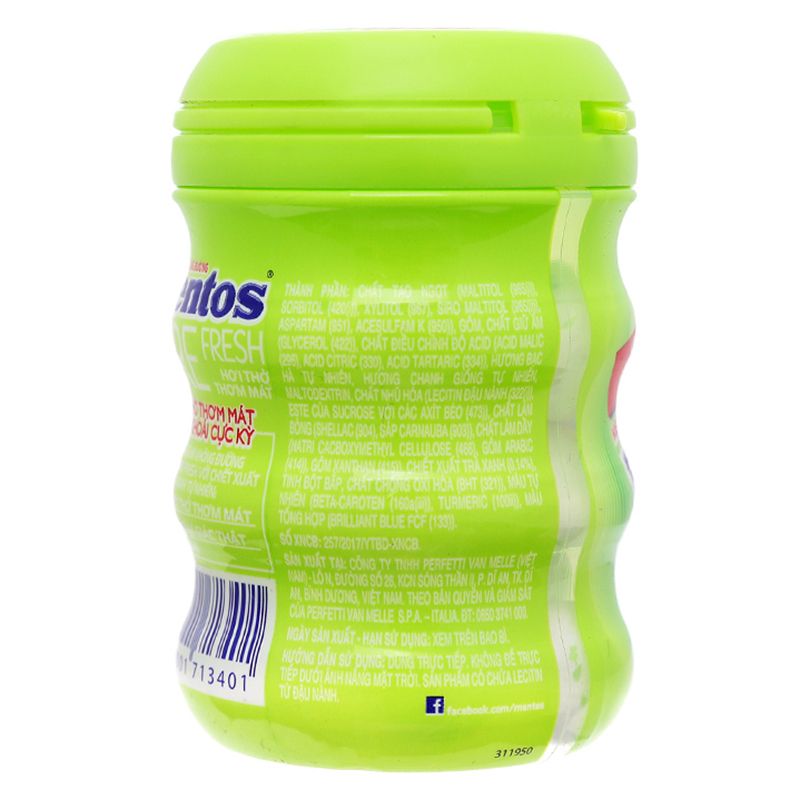  Kẹo singum không đường Mentos Pure Fresh vị chanh và bạc hà 61.25g 
