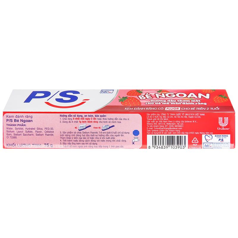  Kem đánh răng P/S bé ngoan hương dâu cho bé trên 2 tuổi tuýp 35g 