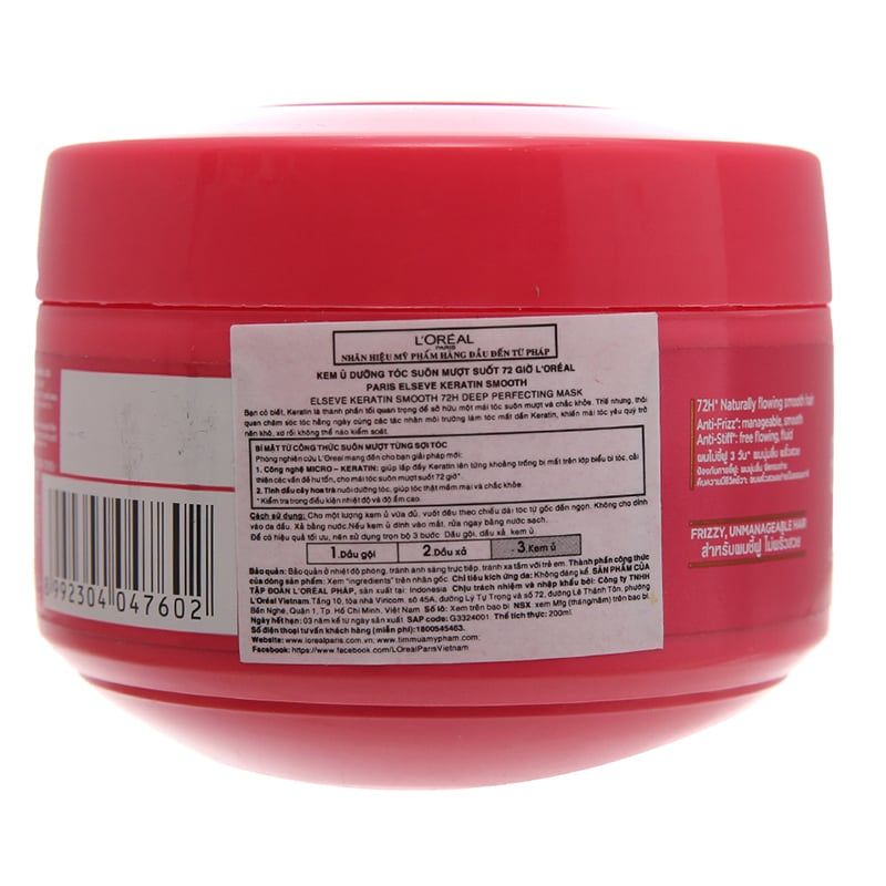  Kem ủ tóc L'Oréal suôn mượt 72h 200ml 