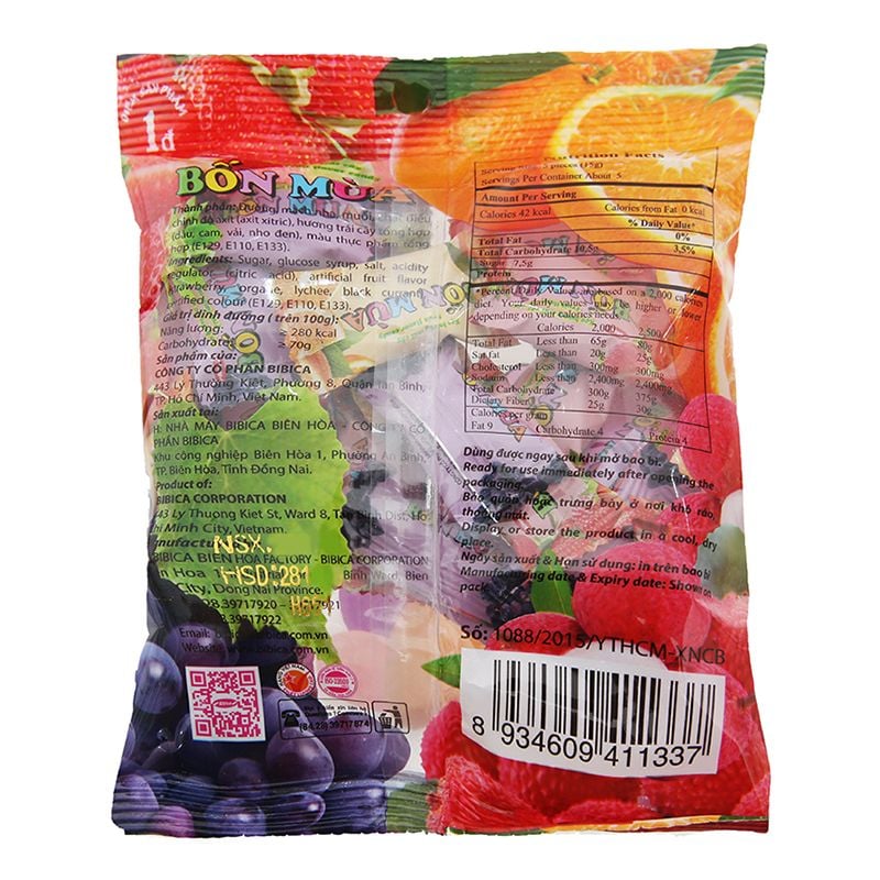  Kẹo ngậm Bốn Mùa Bibica hương trái cây túi 70g 