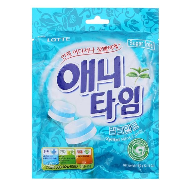  Kẹo ngậm Lotte Anytime hương bạc hà gói 60g 