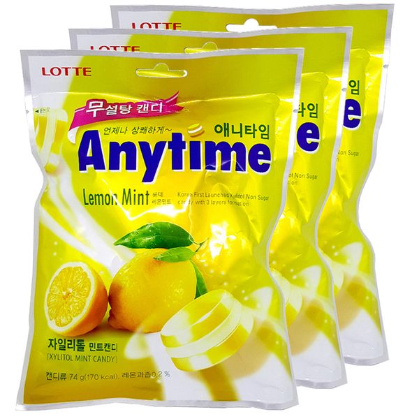  Kẹo ngậm Lotte Anytime hương chanh bộ 3 gói x 74g 