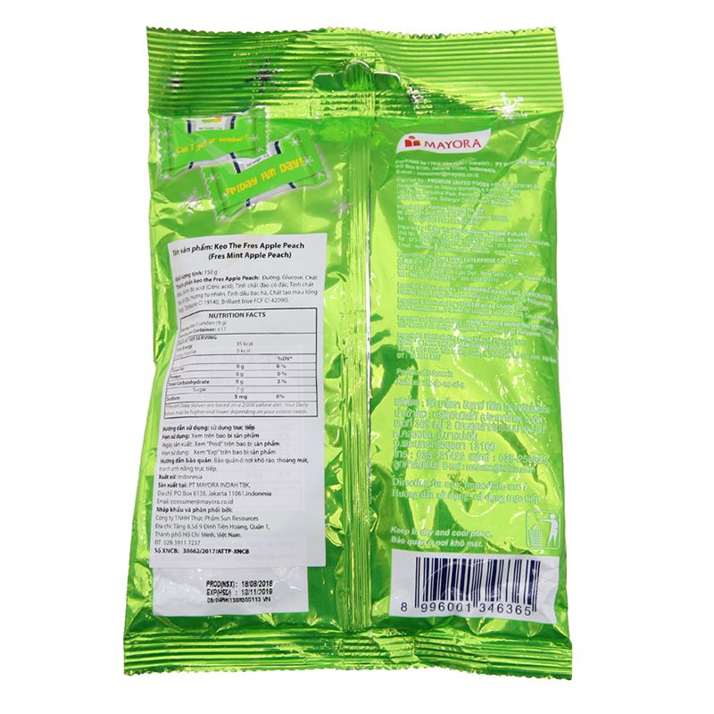  Kẹo the bạc hà vị táo và đào Fres gói 150g 