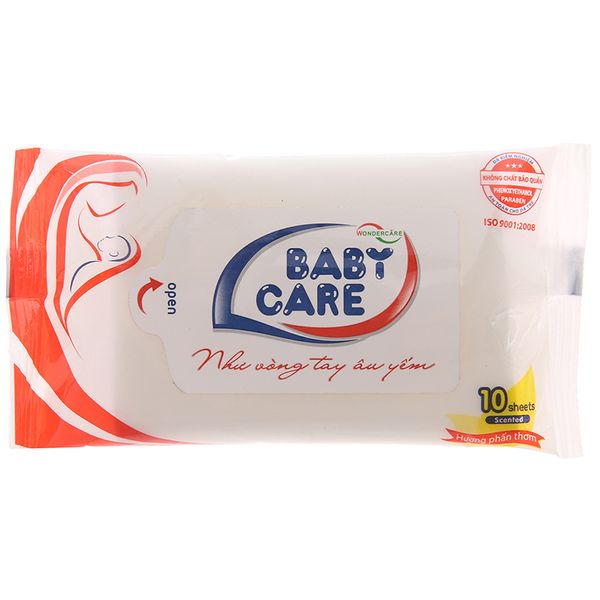  Khăn ướt em bé Baby Care phấn thơm gói 10 tờ 