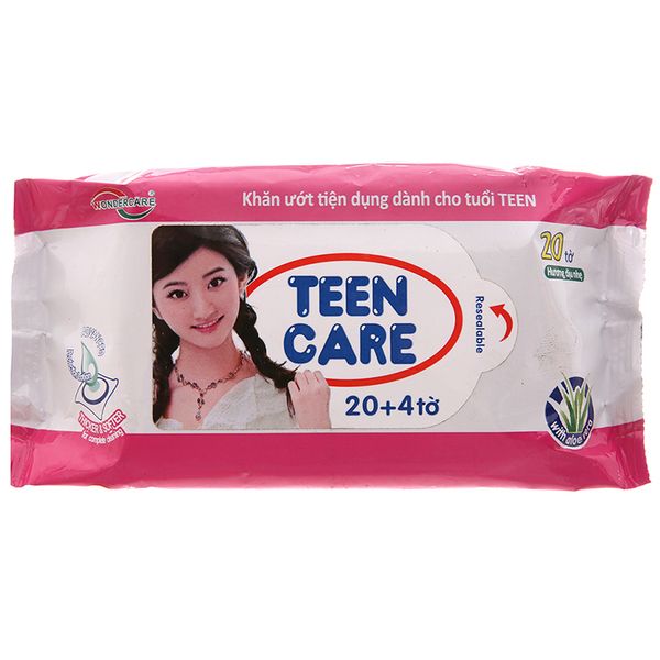  Khăn ướt Teen Care hồng hương dịu nhẹ gói 20 tờ 