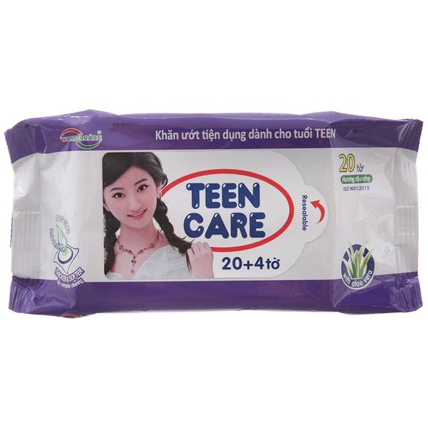  Khăn ướt Teen Care tím hương dịu nhẹ gói 20 tờ 